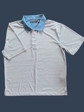 Men’s Oxford Golf Super Dry Shirt Striped Blue Short Sleeve Polo Size XXL
